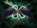 It is sephiroth's name S.C. and on the bottom it is in Japanese. Oh and in the middle of the wings is the black materia.